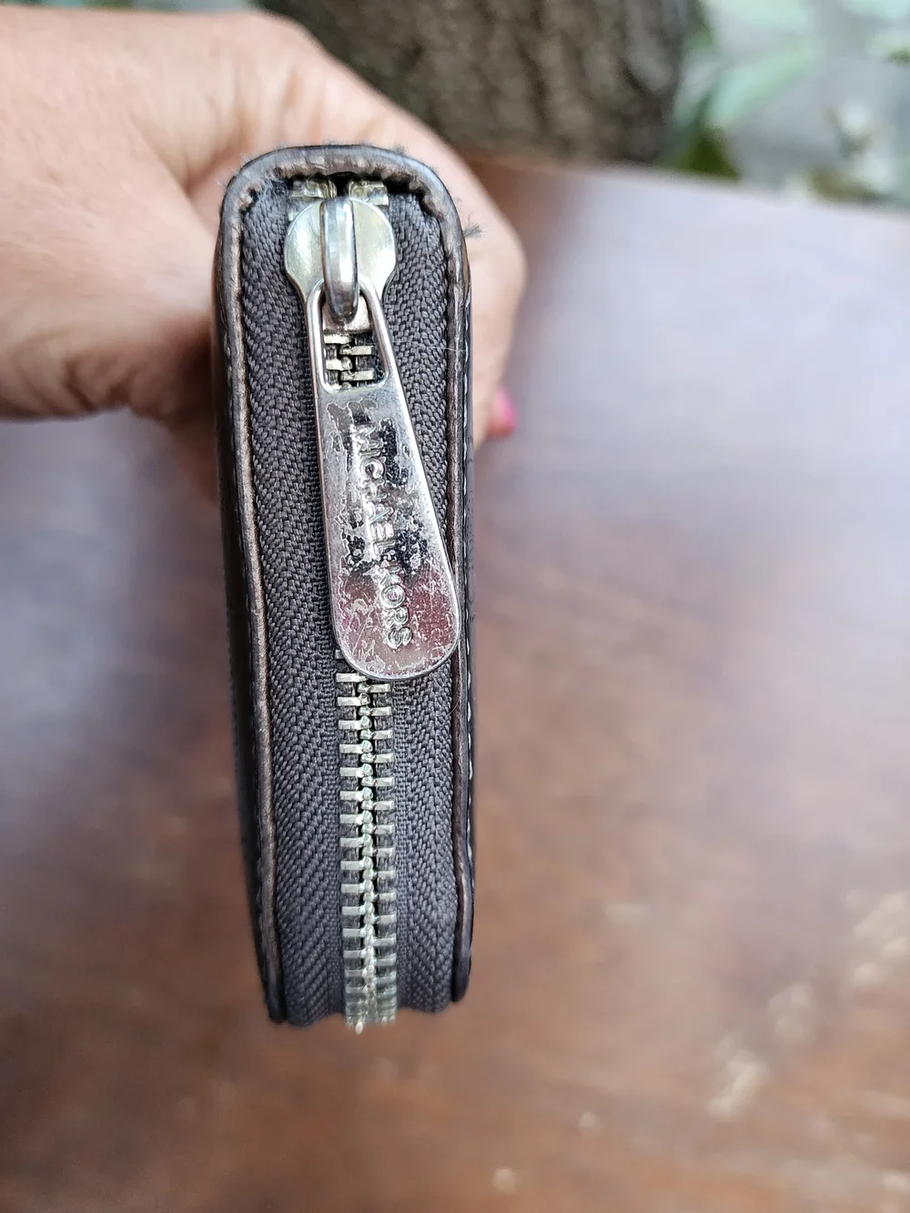 Michael Kors Metallic Pewter Monogram Embossed Zip Around Wallet